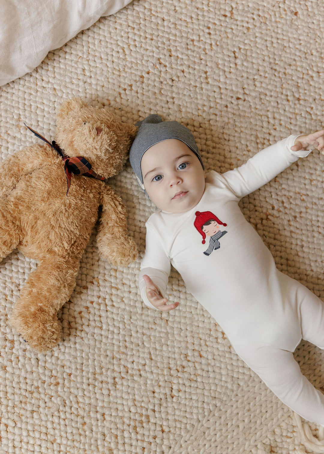 footie girl and boy doll with beanie - ivory/blue