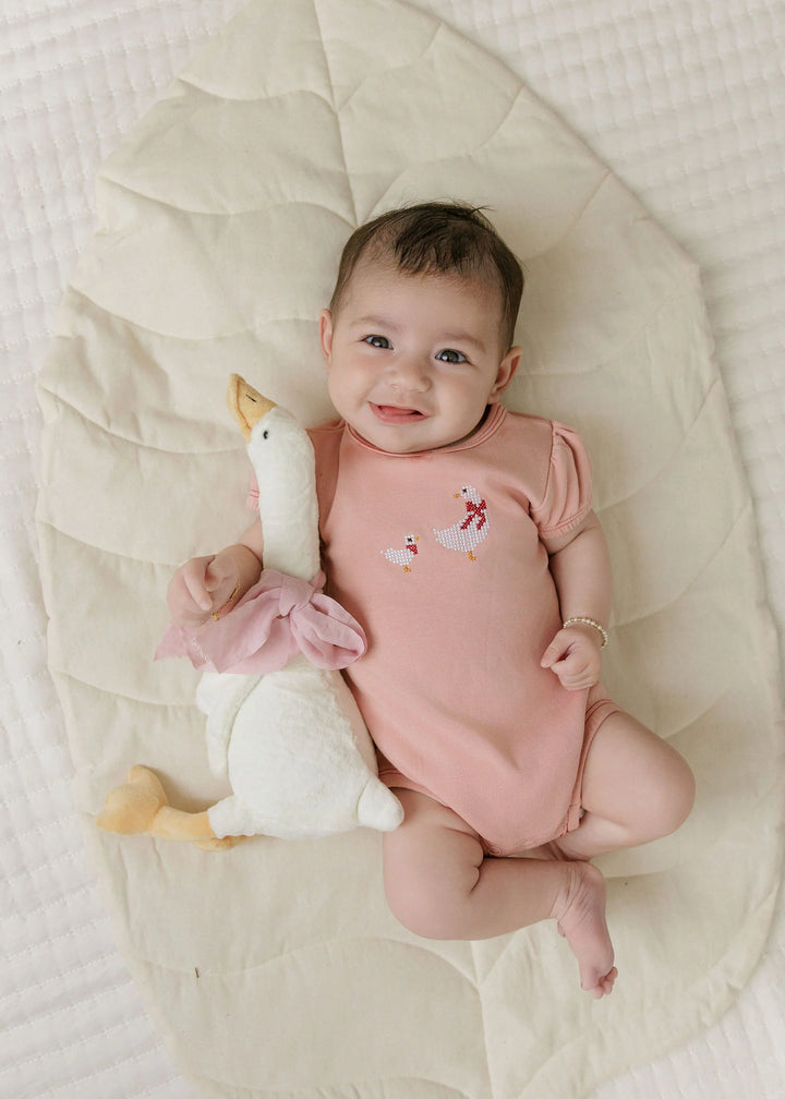 onesie cross stitch duck - pink