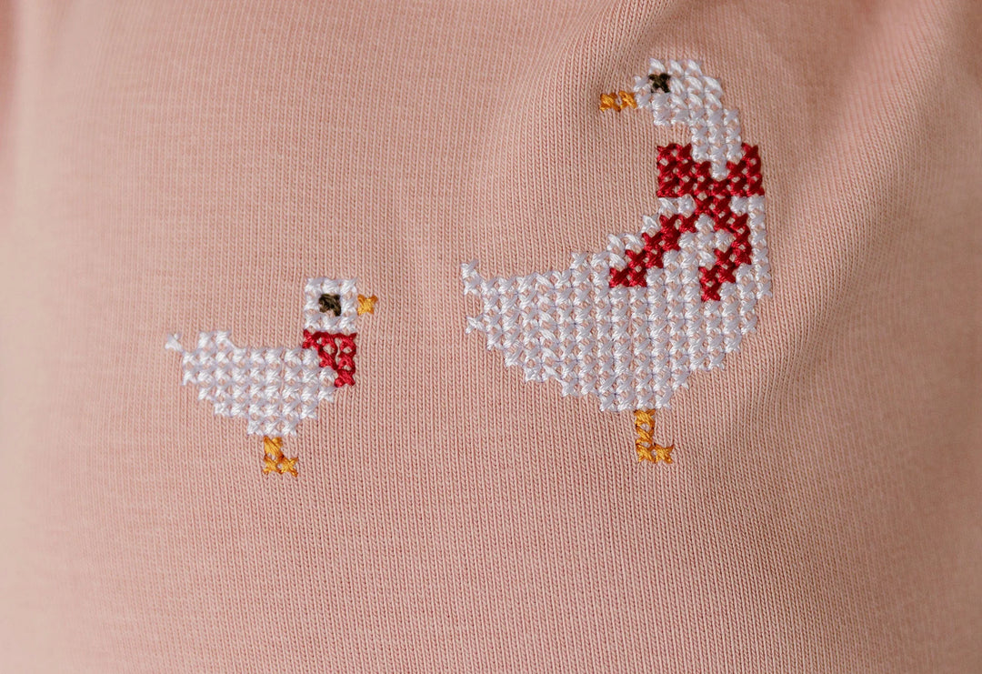 footie cross stitch duck - pink