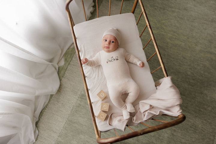 footie velour embroidered abc - tan