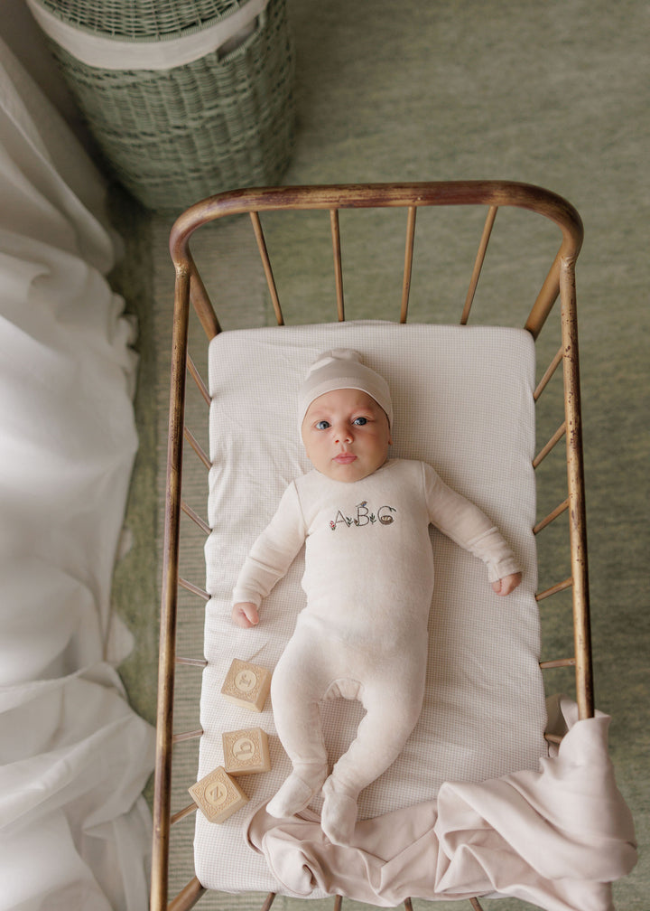 footie velour embroidered abc with beanie - tan
