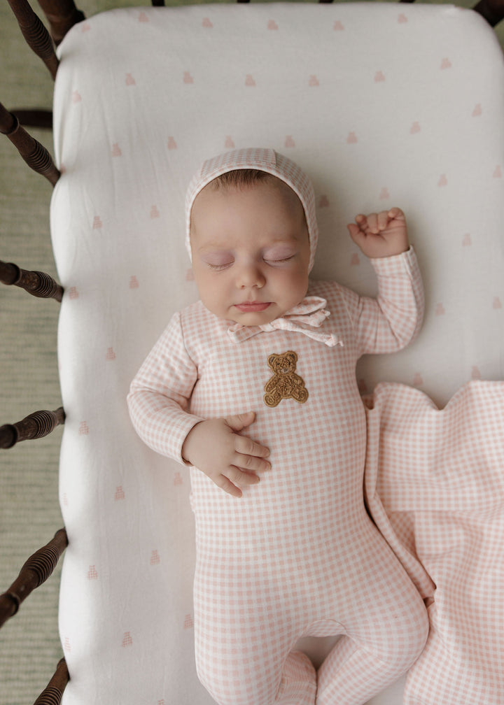 footie gingham sherpa teddy - pink
