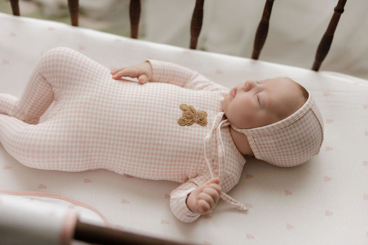 footie gingham sherpa teddy with bonnet - pink