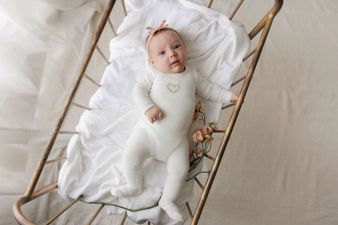 footie velour metallic wreath - ivory girl