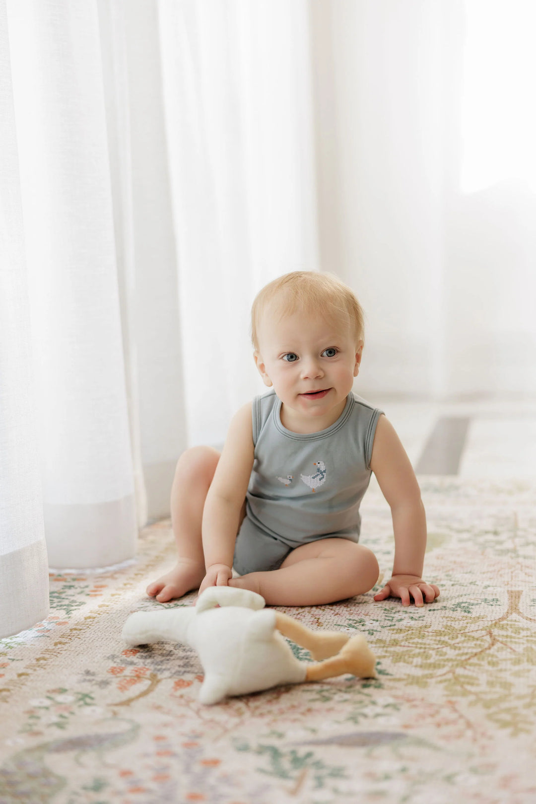 onesie cross stitch duck - blue