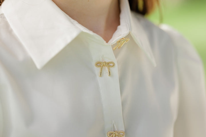 shirt l/s gold bow button blouse - white