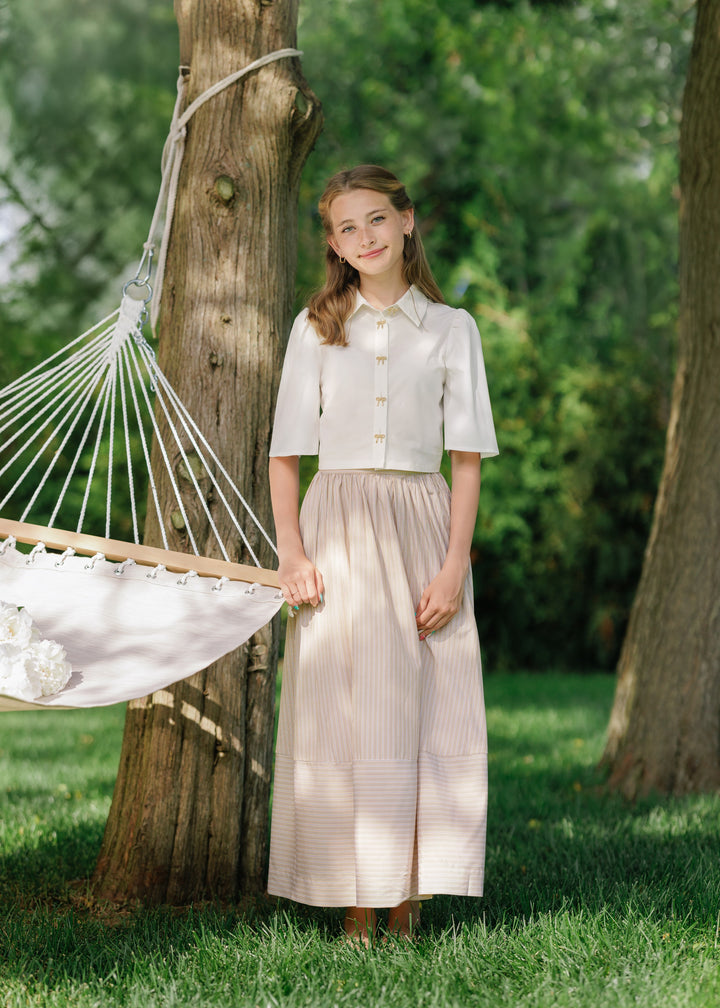 skirt midi gathered stripe - gold