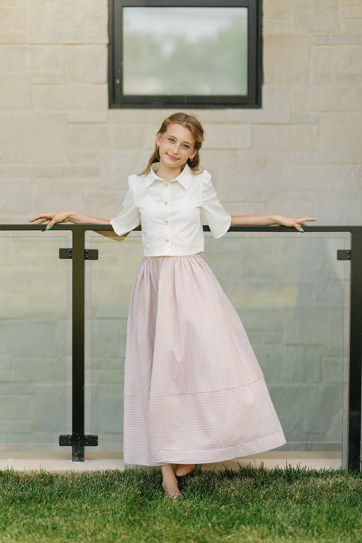 skirt midi gathered stripe - gold