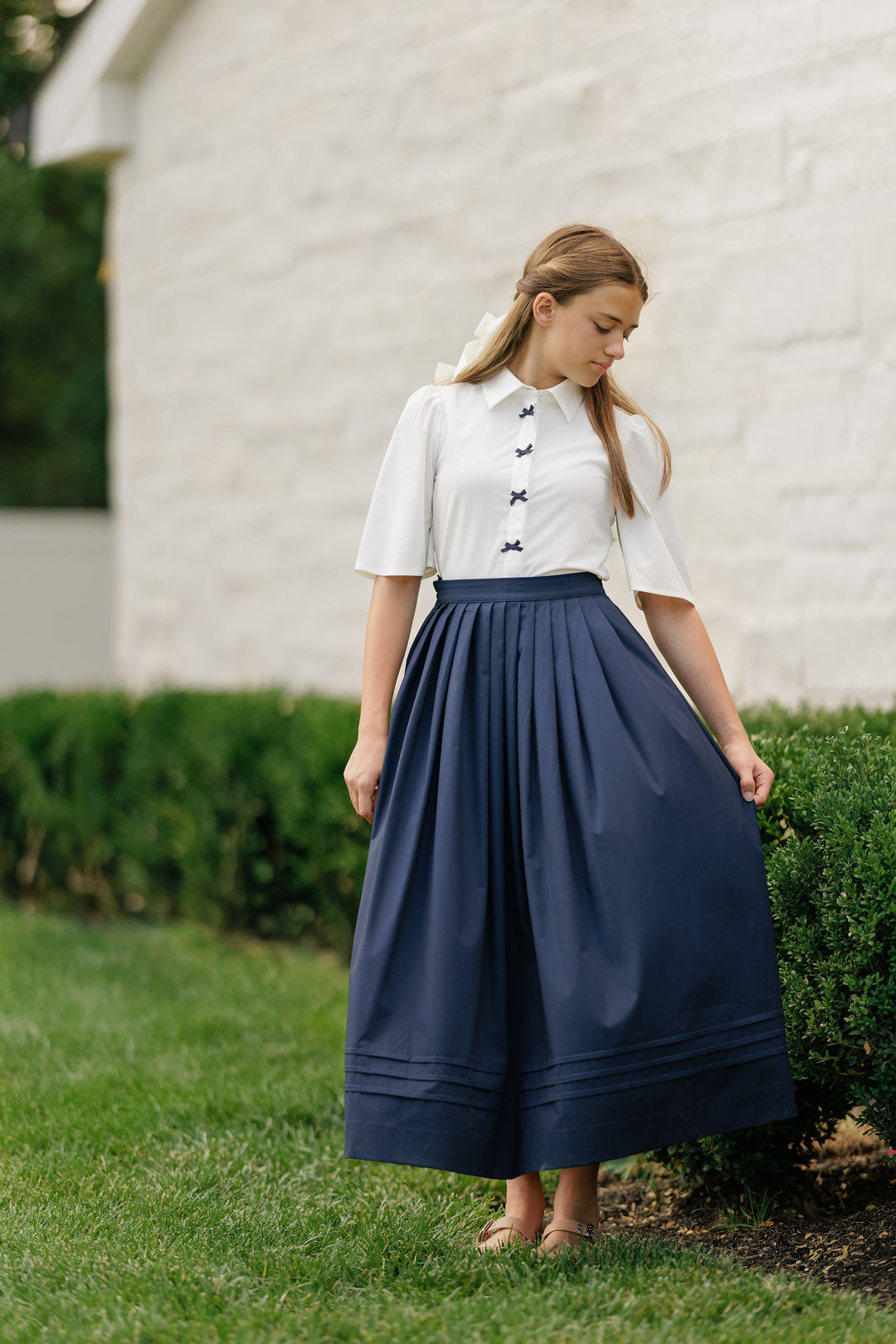 skirt midi open pleated - navy
