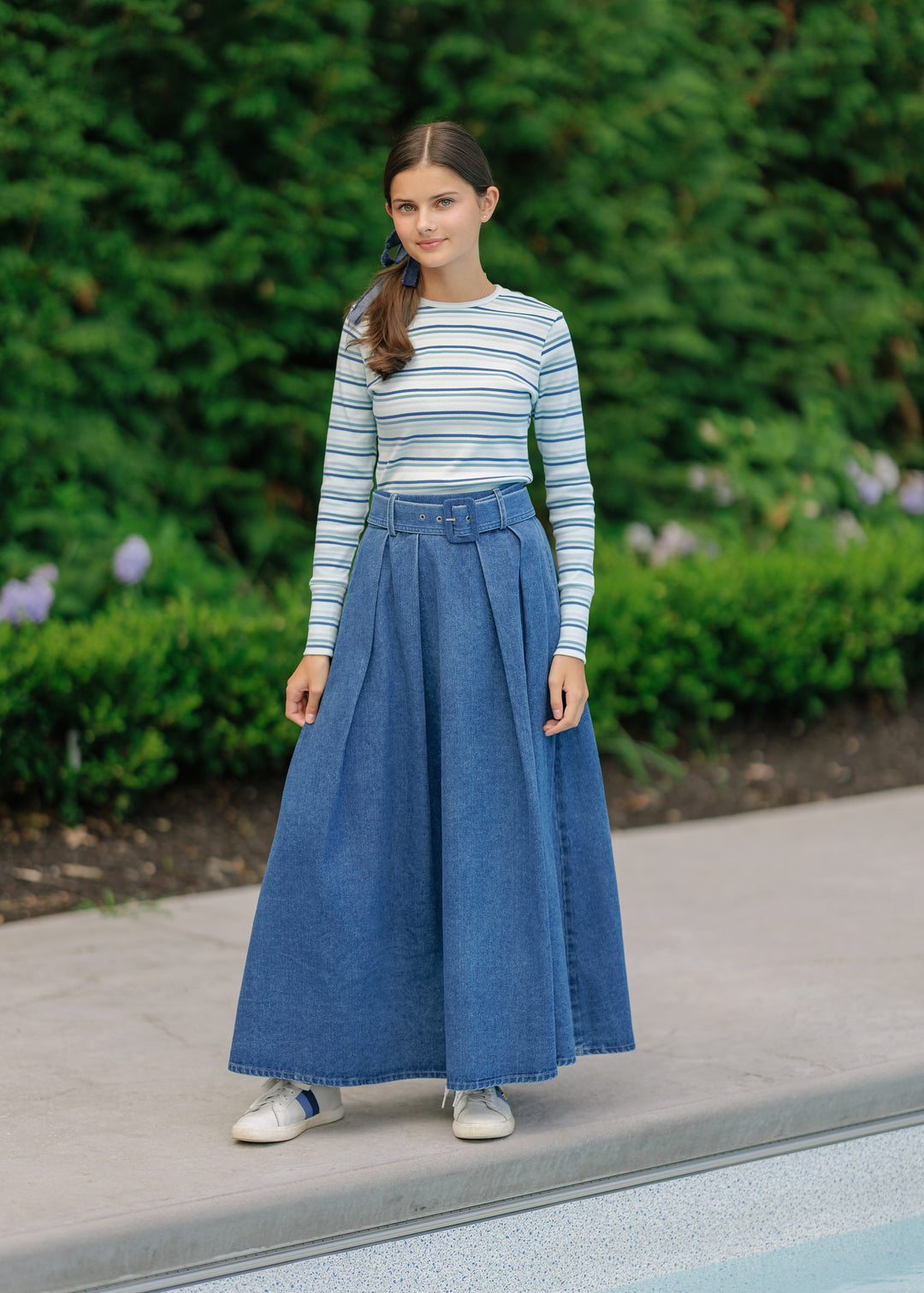 skirt maxi belted - denim