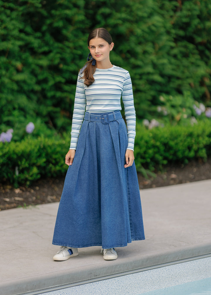 skirt maxi belted - denim