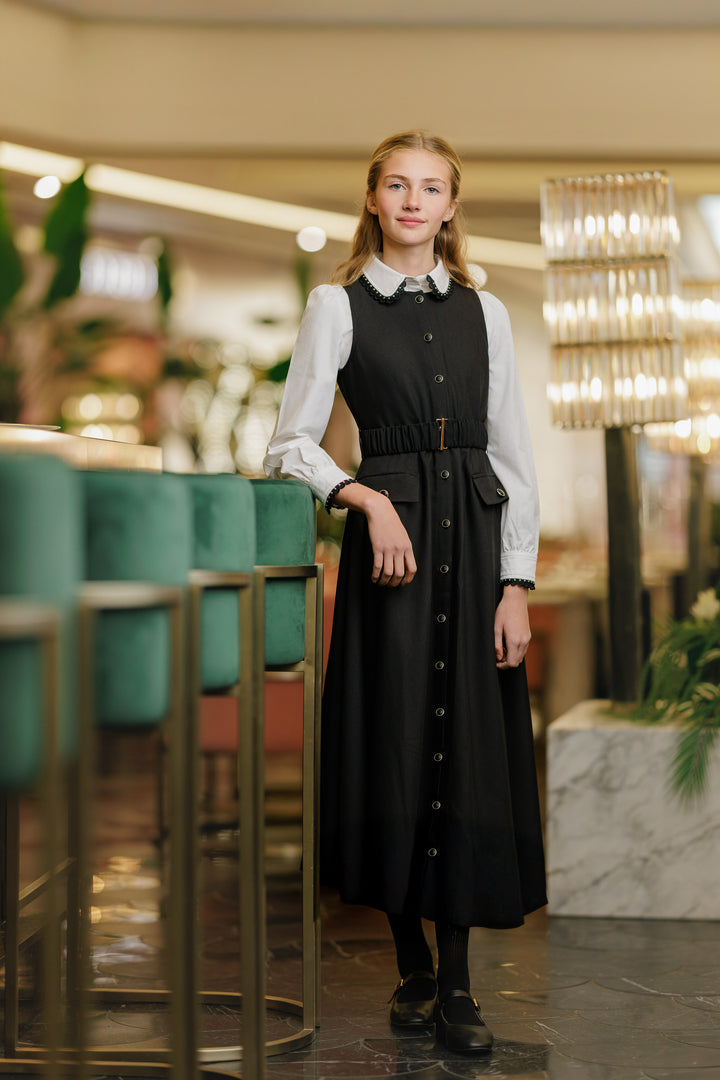 dress button down belted jumper - black