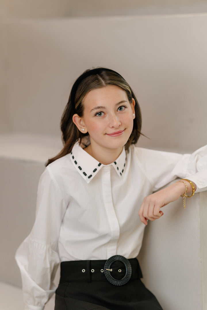 shirt l/s ribbon stitched collar - white