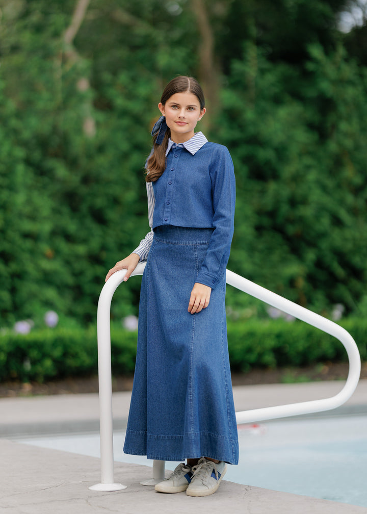 shirt l/s striped sleeve - denim blue