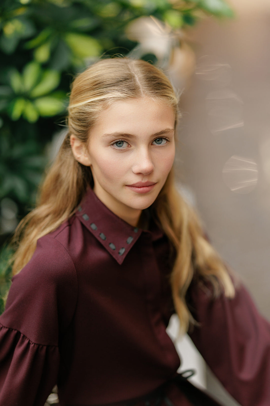 shirt l/s ribbon stitched collar - burgundy