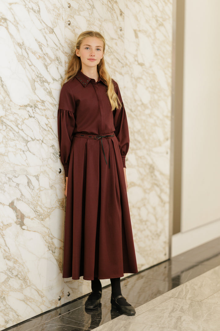 skirt ribbon stitched waist - burgundy