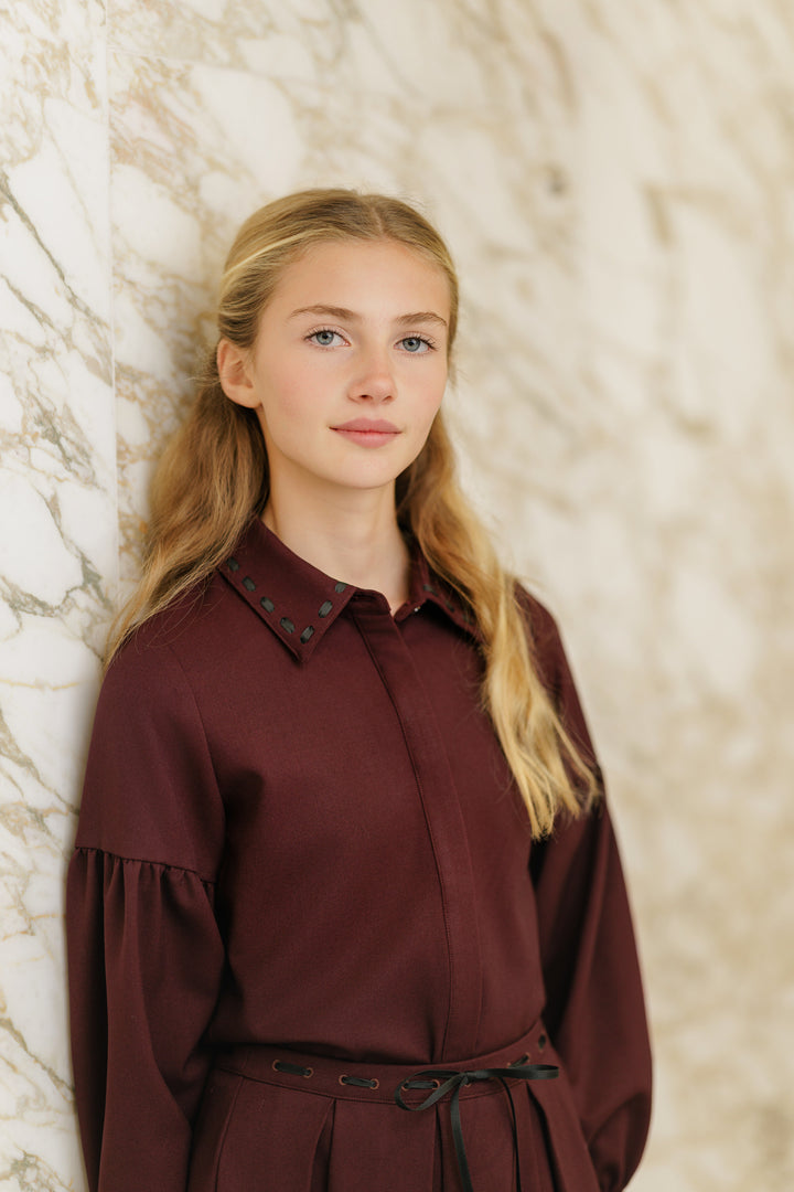 shirt l/s ribbon stitched collar - burgundy