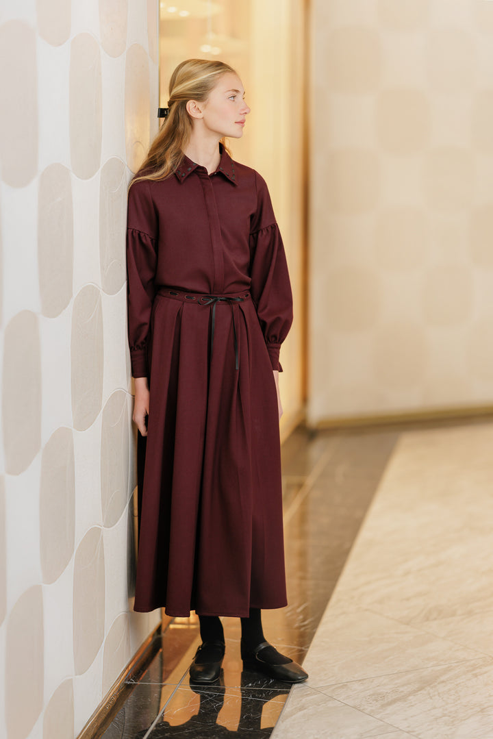 skirt ribbon stitched waist - burgundy