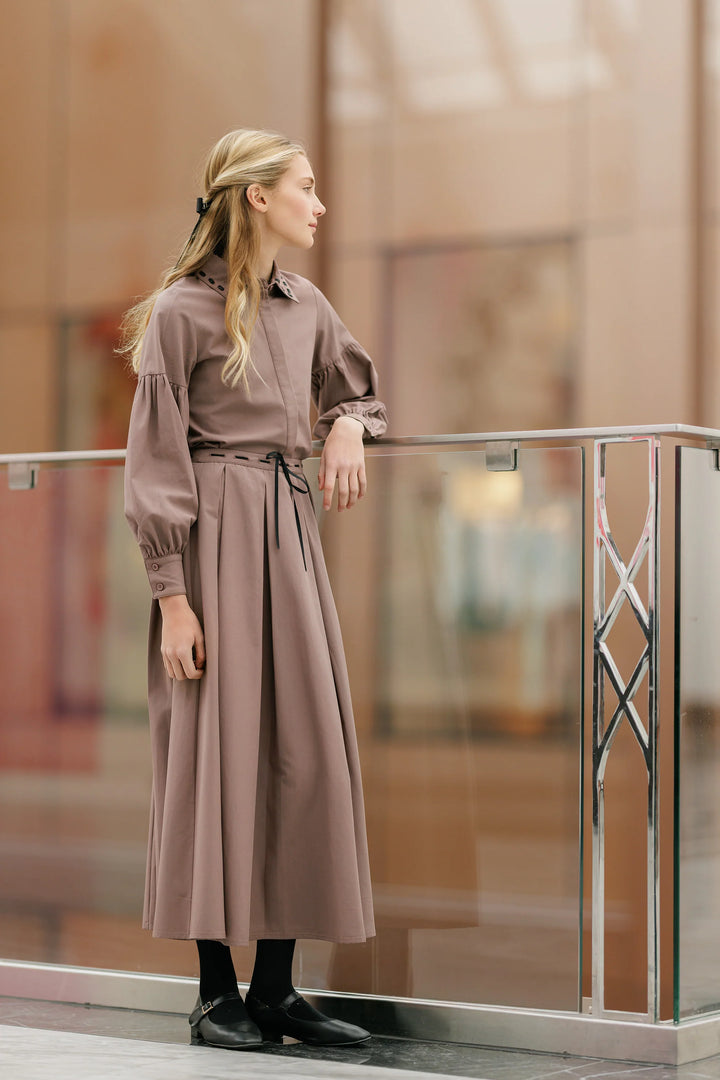 skirt ribbon stitched waist - brown