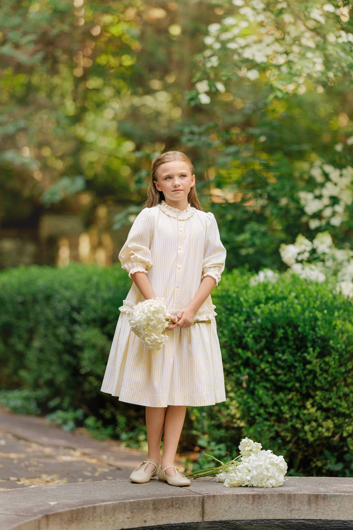 dress striped ruffle detail half button down - yellow
