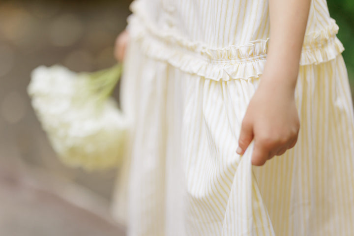 dress striped ruffle detail half button down - yellow
