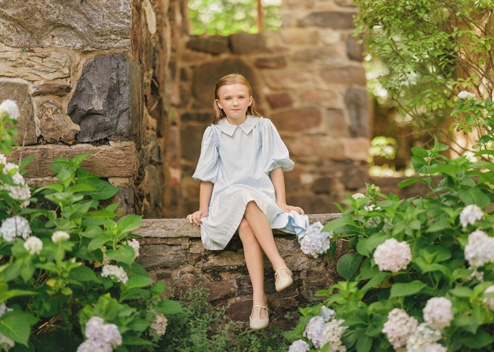 dress floral stripe with collar - blue
