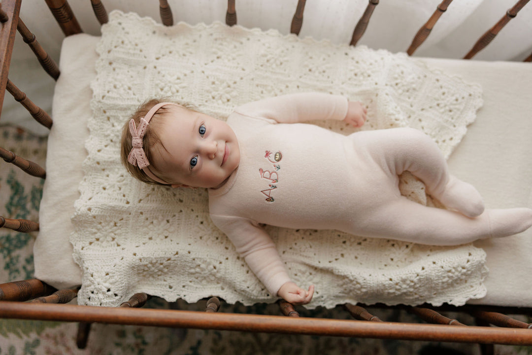 footie velour embroidered abc - pink