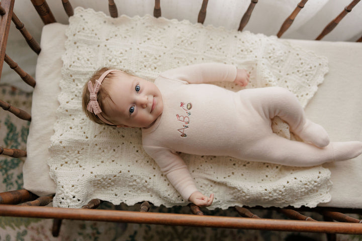 footie velour embroidered abc - pink