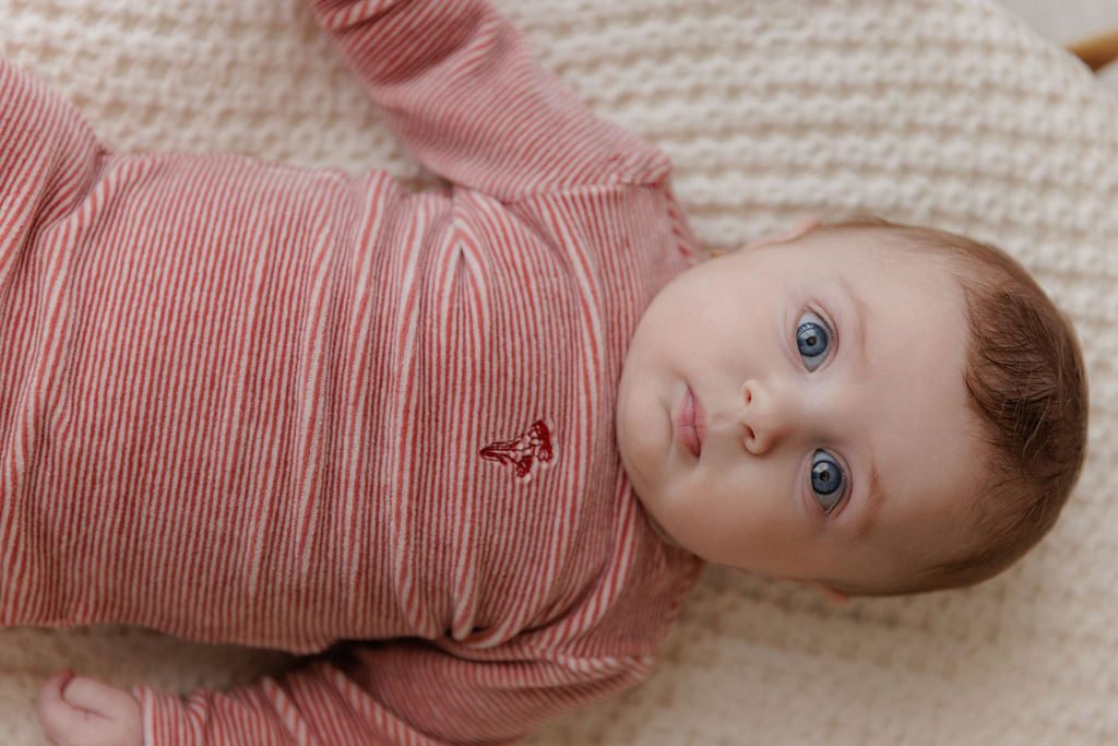 footie velour striped flower and anchor with beanie - dark pink