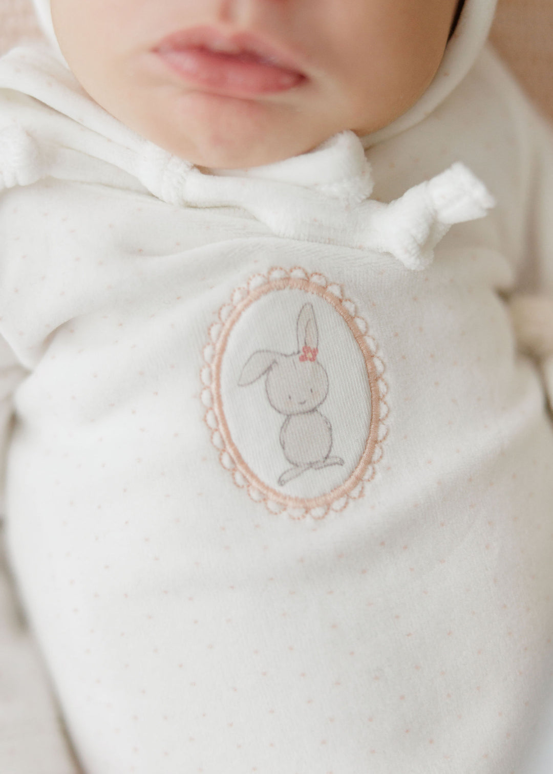 footie velour bunny pin dot - ivory girl
