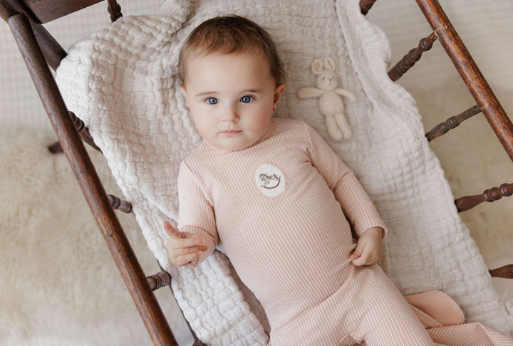 footie striped rocking horse with bonnet - pink