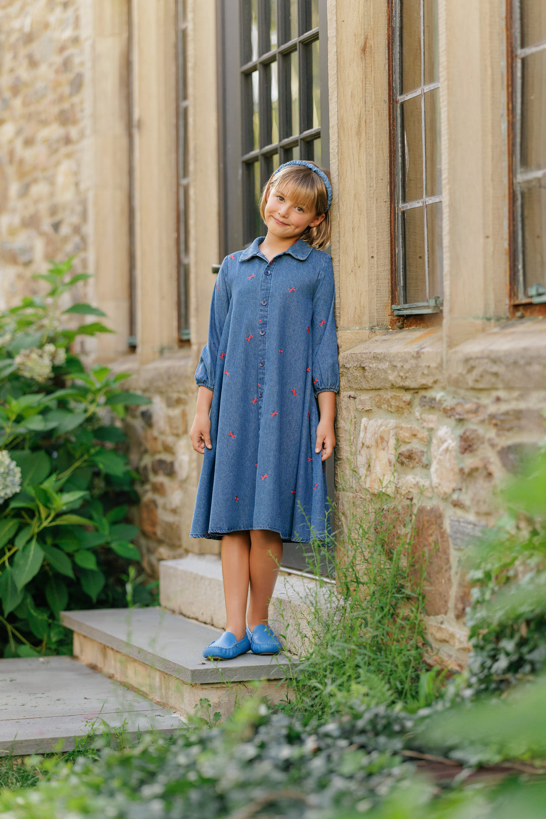 dress bow printed denim shirt style - denim