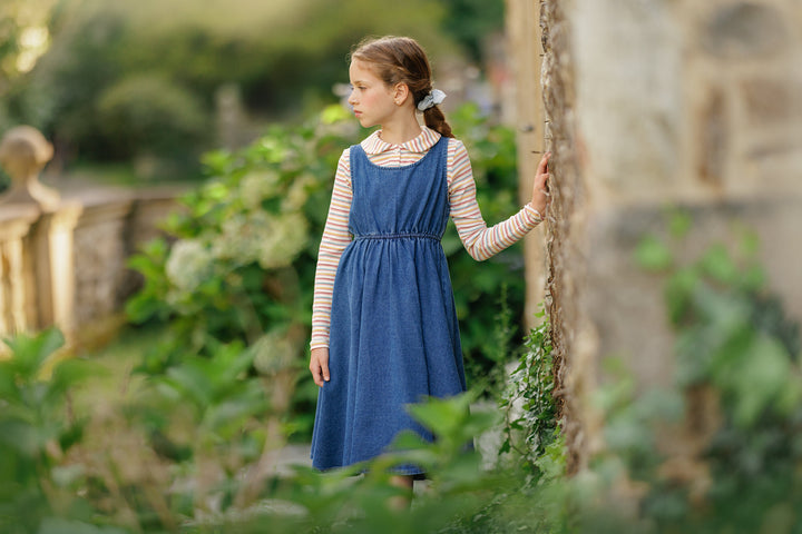 tee l/s peter pan striped button down - dark stripe