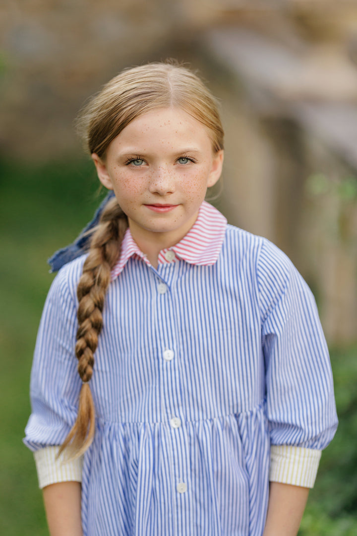 dress color block striped shirt style - blue