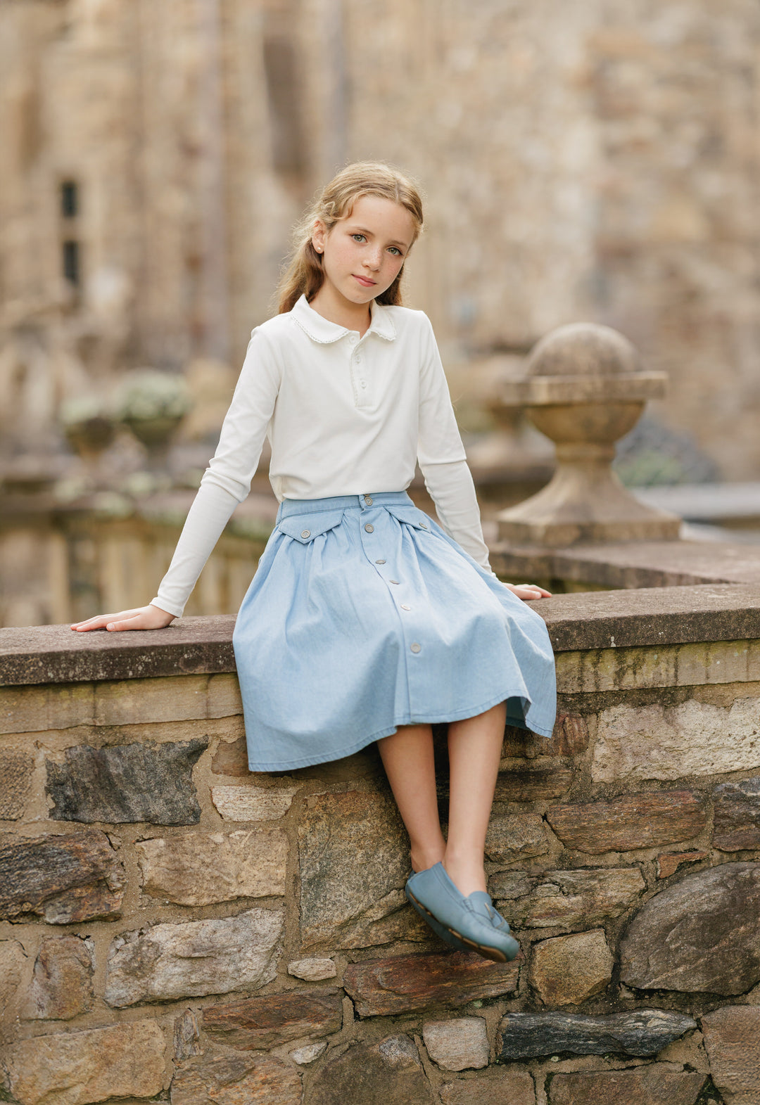 tee l/s scalloped collar - white