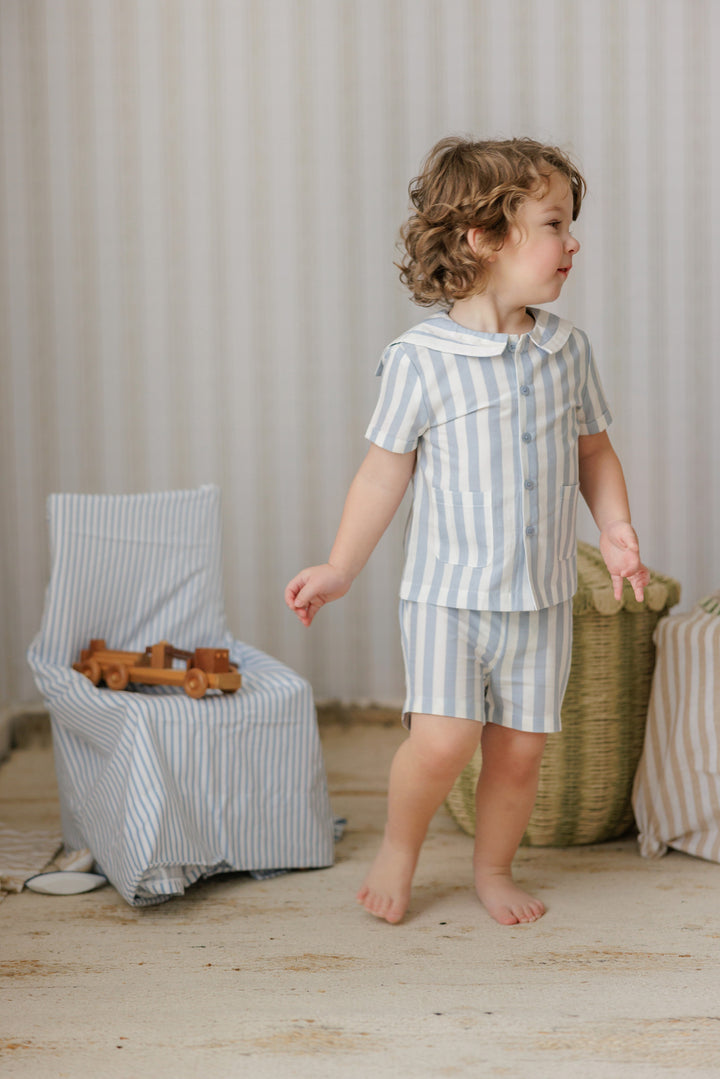 set outfit striped sailor shirt and shorts - blue/white