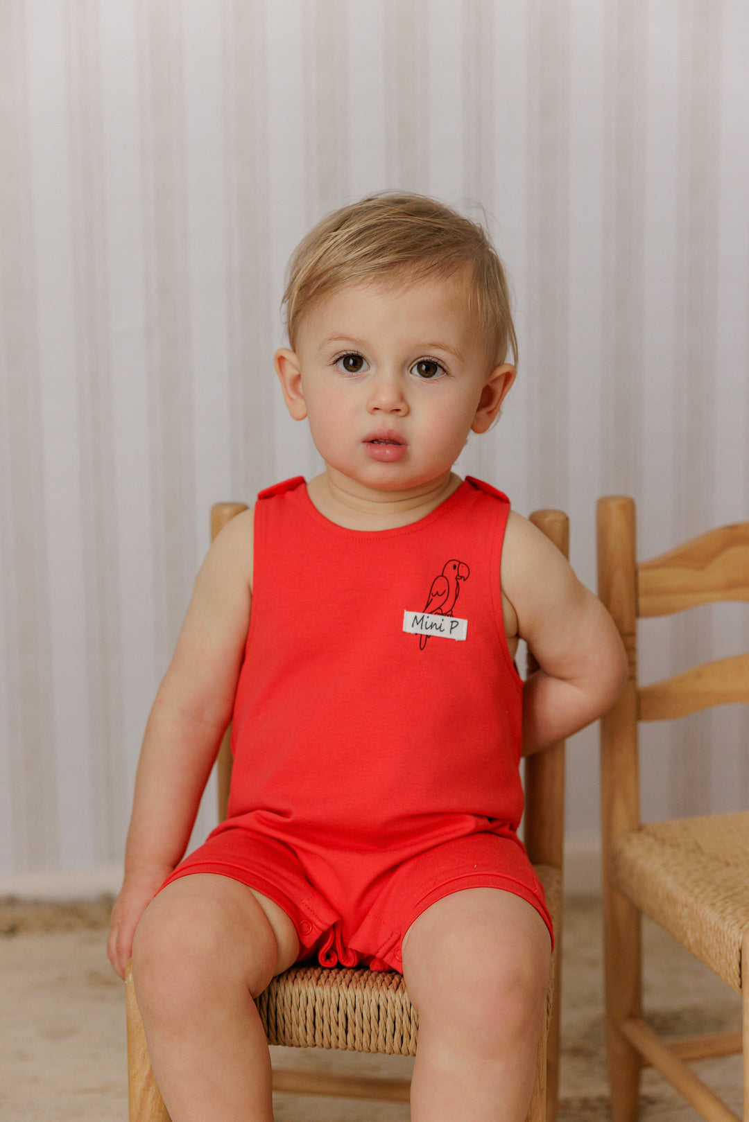 one piece mini p parrot romper - red