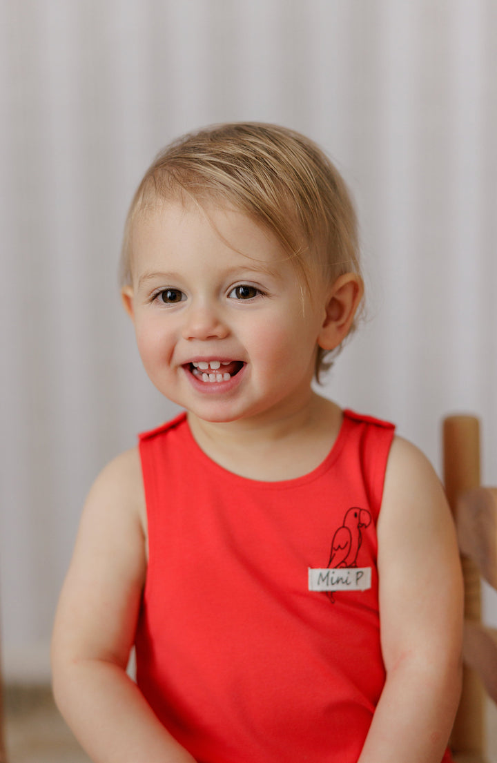 one piece mini p parrot romper - red