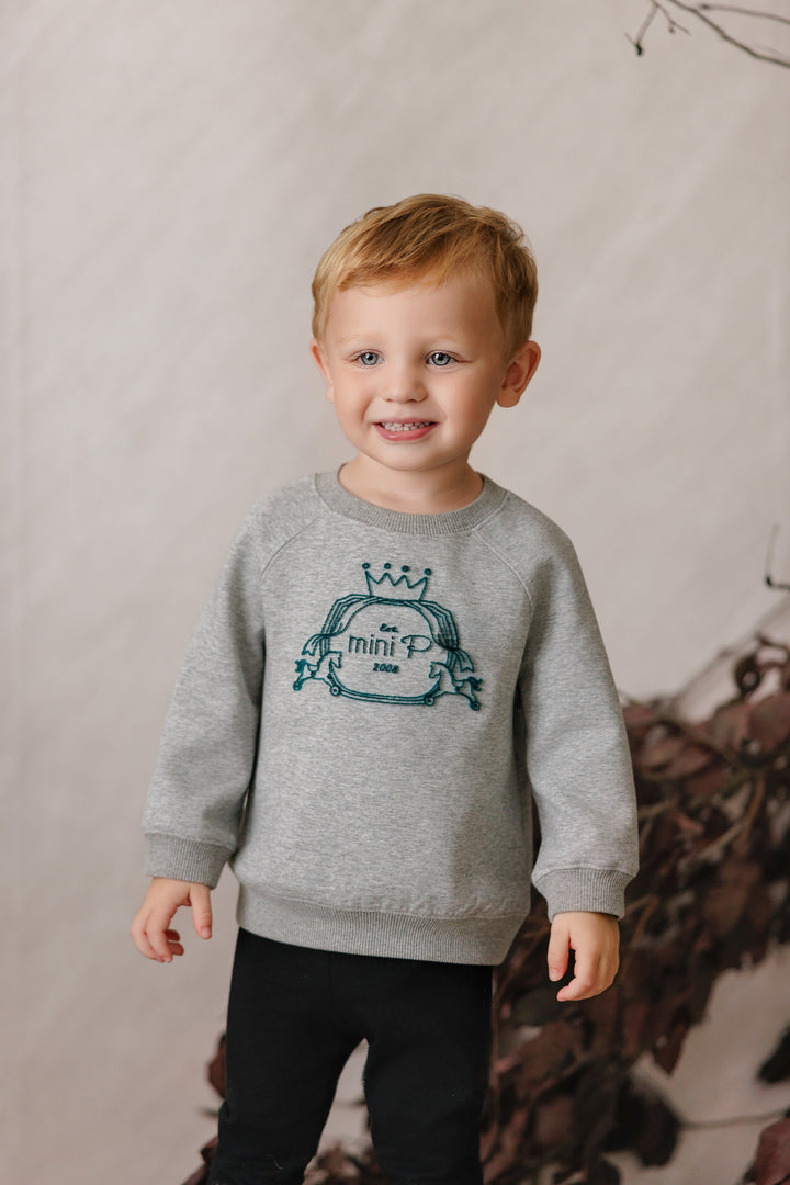 top l/s velvet logo sweatshirt - grey/teal