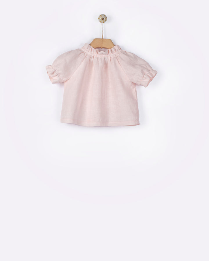 set outfit linen frill shirt and bloomer - marshmallow pink