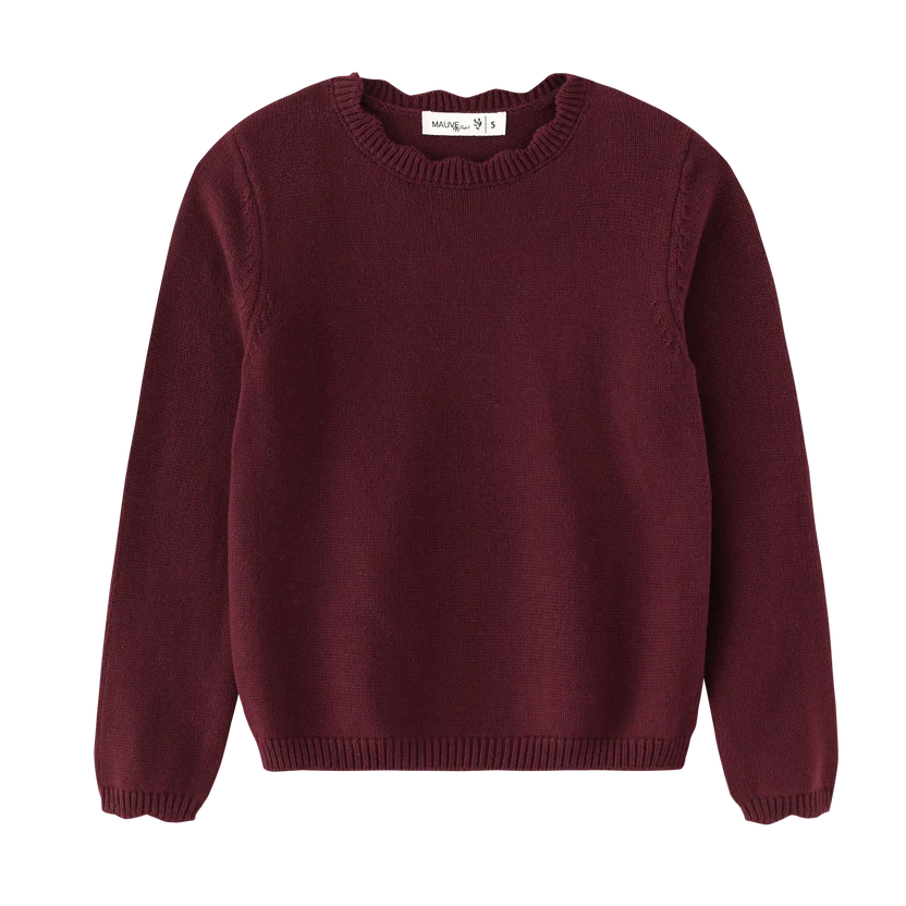 top l/s scalloped sweater - burgundy