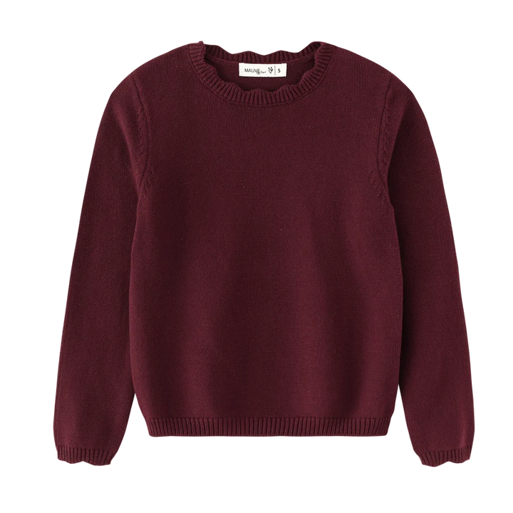 top l/s scalloped sweater - burgundy