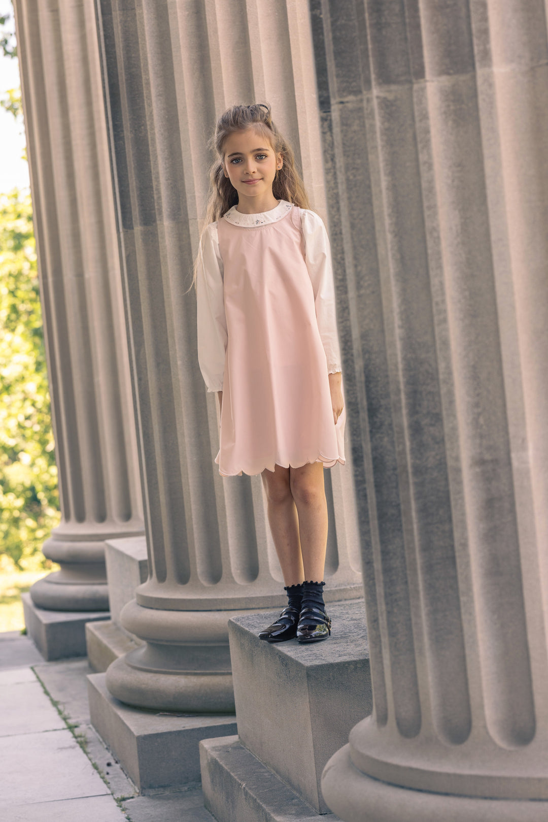 dress taffeta scalloped hem jumper with blouse - champagne