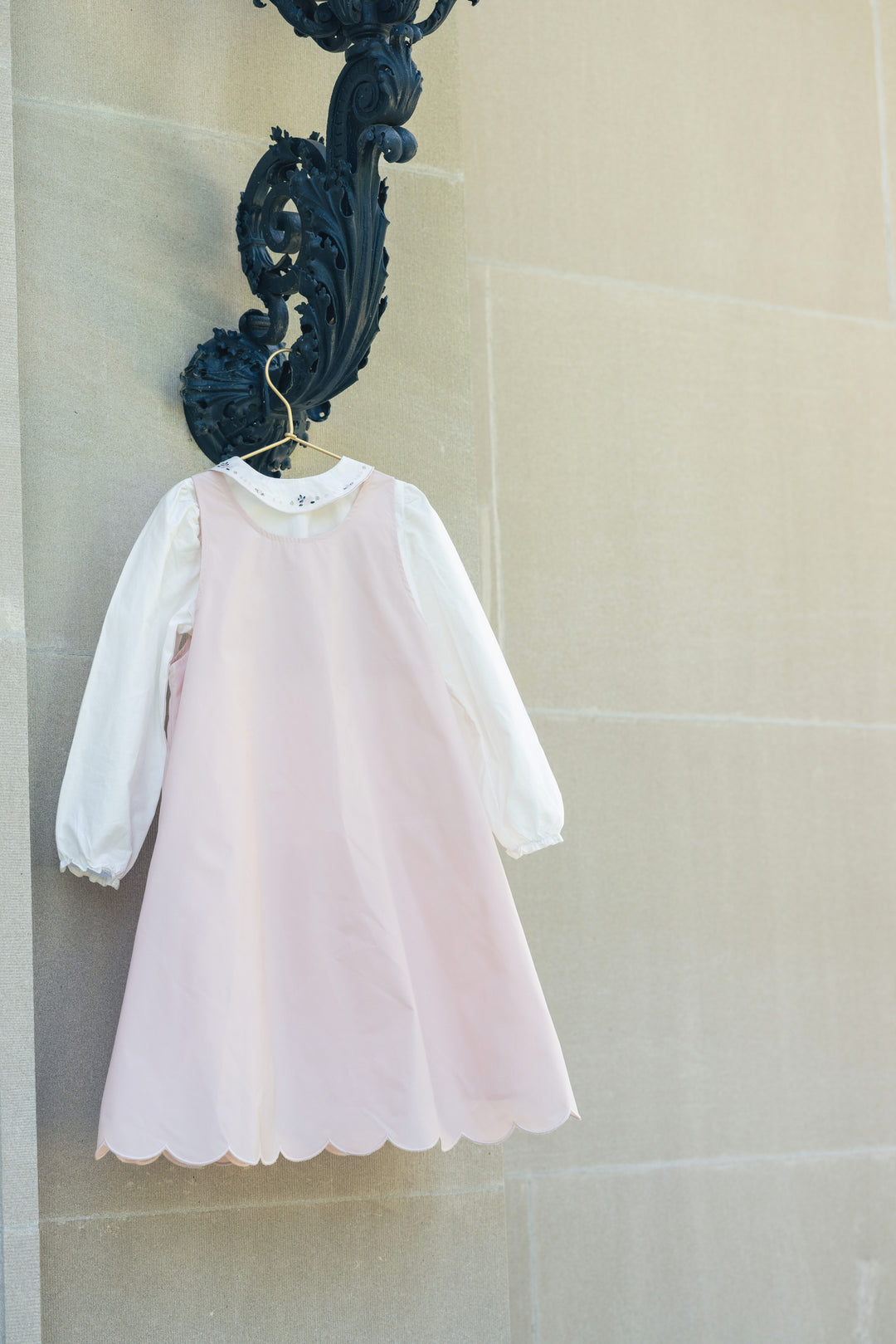 dress taffeta scalloped hem jumper with blouse - champagne