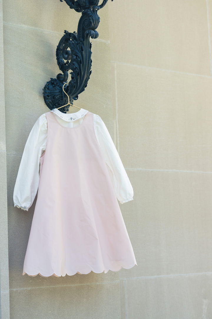 dress taffeta scalloped hem jumper with blouse - champagne