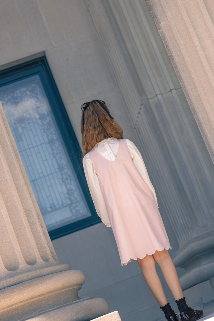 dress taffeta scalloped hem jumper with blouse - champagne
