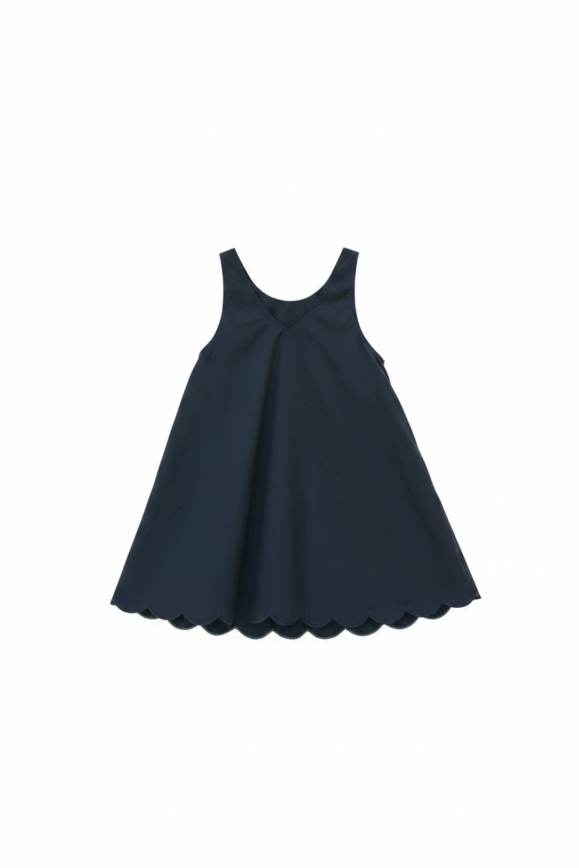 dress taffeta scalloped hem jumper with blouse - black