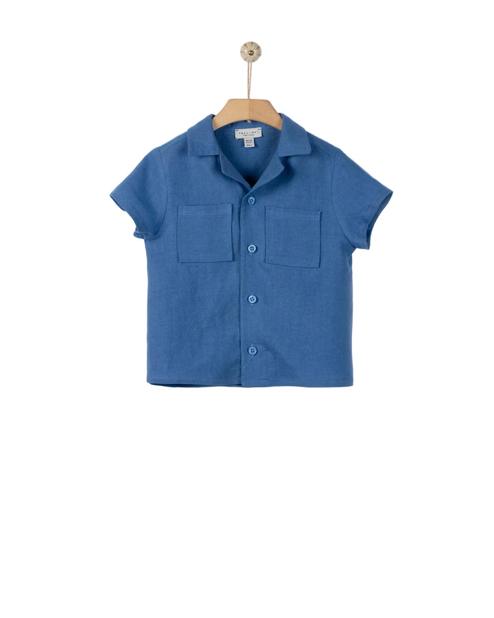 shirt s/s linen pocket - aegea blue