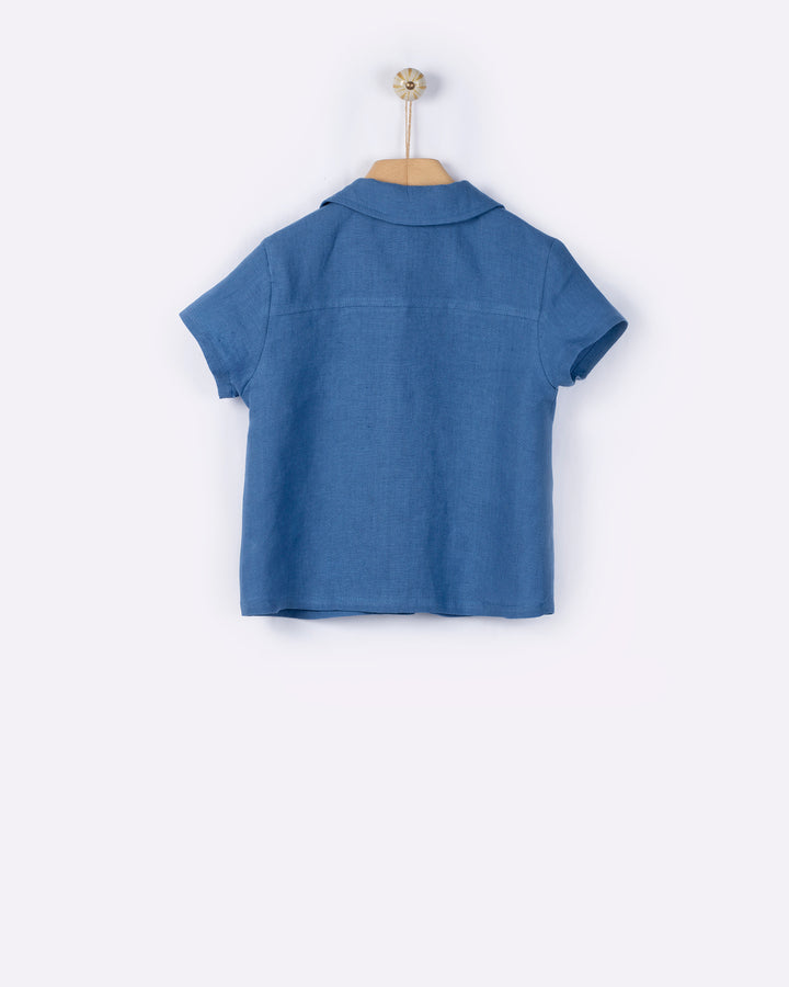 shirt s/s linen pocket - aegea blue
