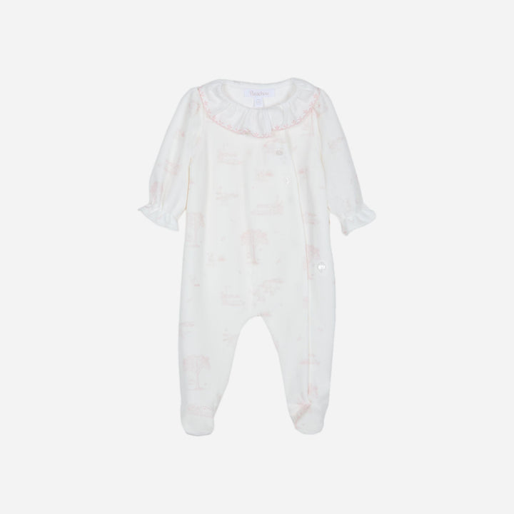 set footie velour toile print with beanie and blanket - sweet pink-895